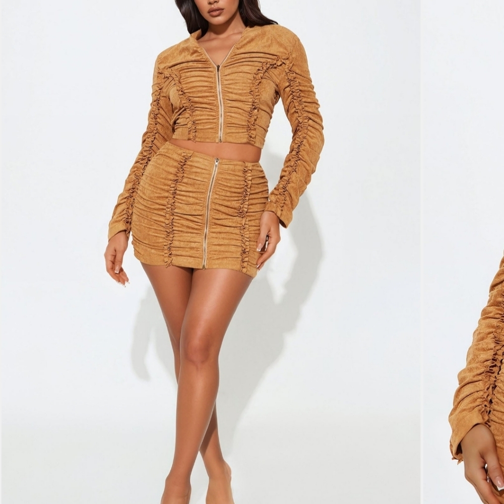 Kiara Tan Ruched Mini Skirt